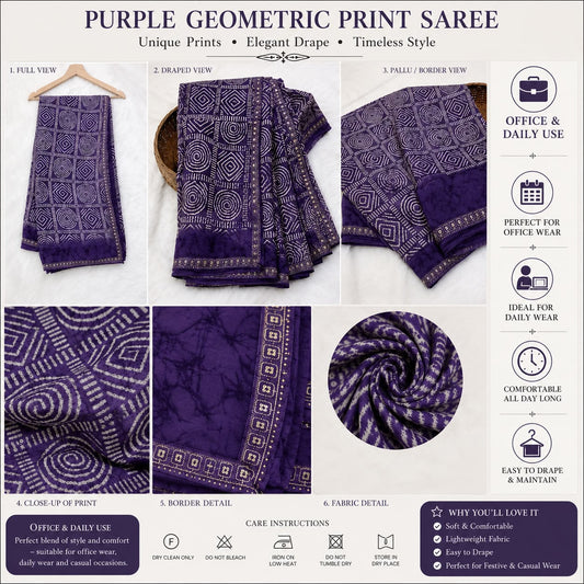 ELEGANT PURPLE GEOMETRIC PRINT SAREE