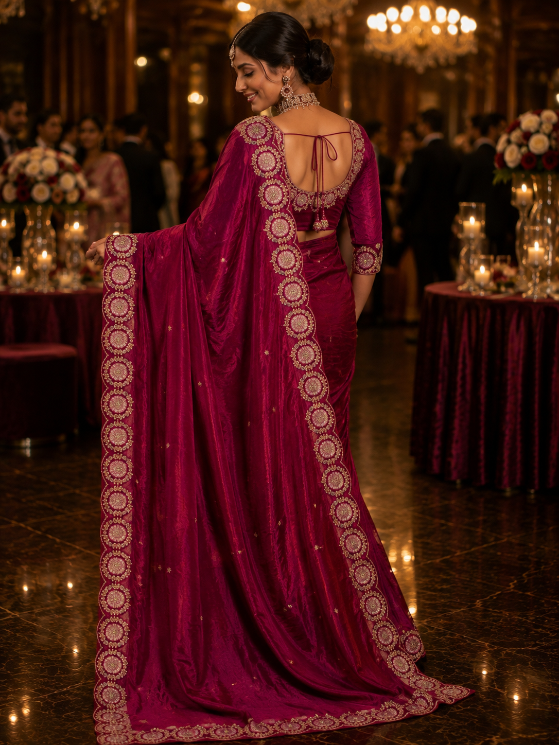 Rani Pink Medallion Embroidered Saree