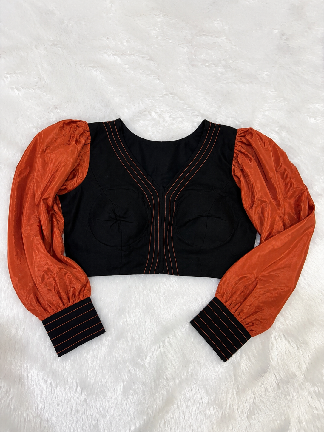 Rust Orange Leaf Appliqué Saree with Designer Blouse