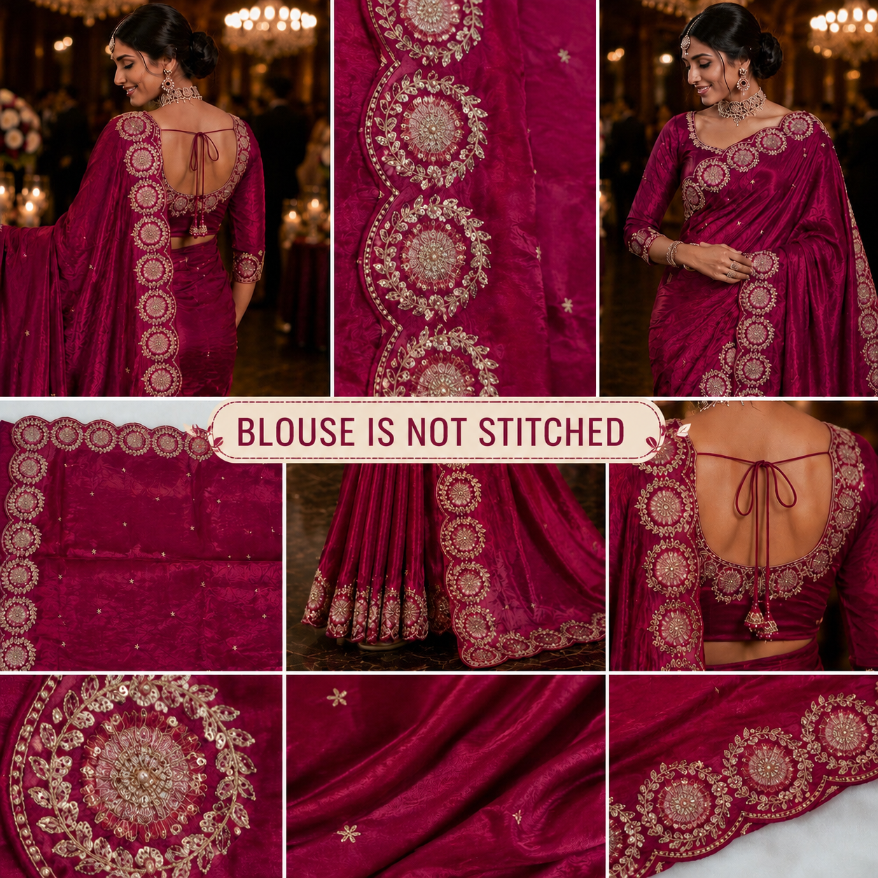 Rani Pink Medallion Embroidered Saree