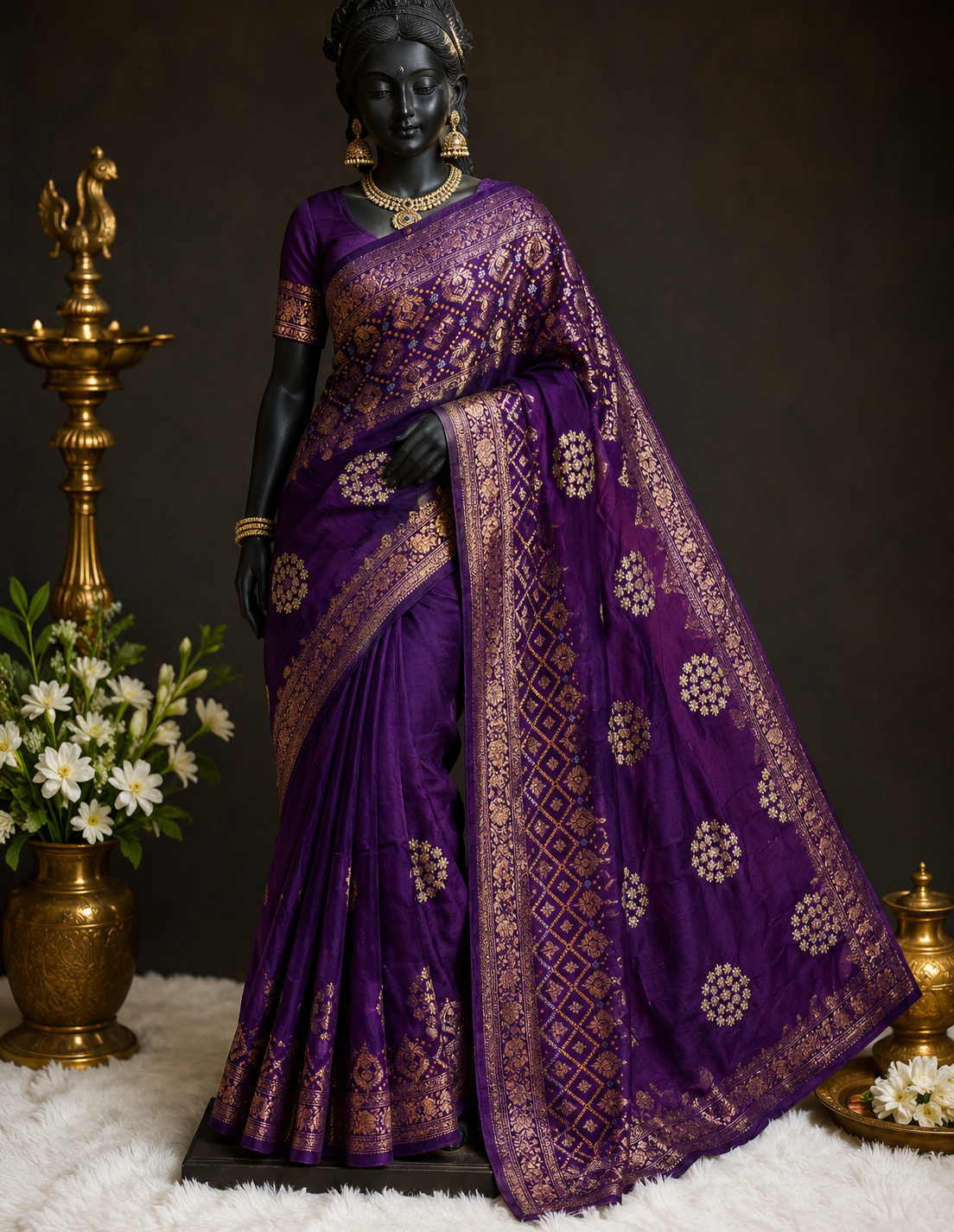 Royal Purple Banarasi-Style Woven Saree