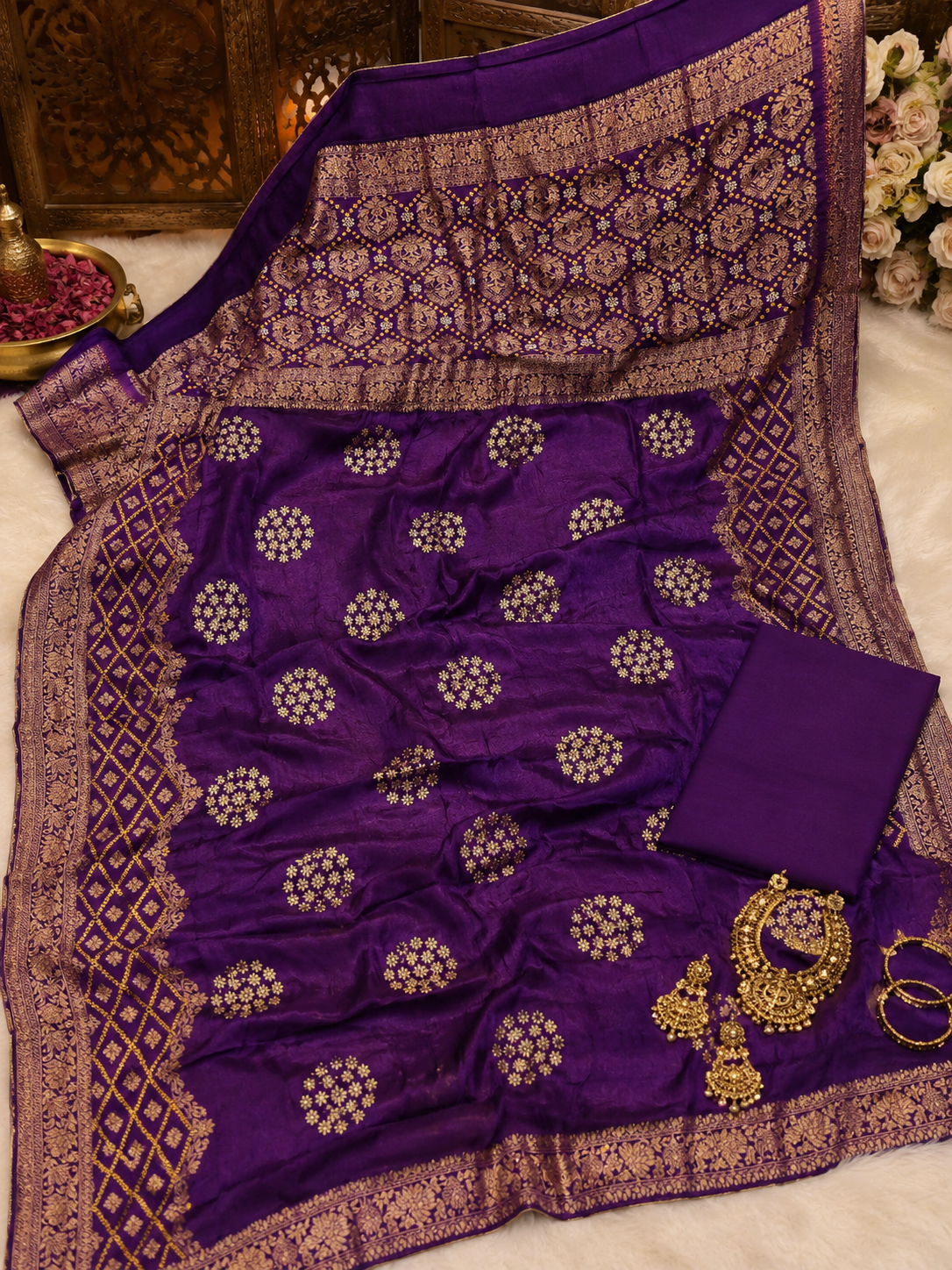 Royal Purple Banarasi-Style Woven Saree