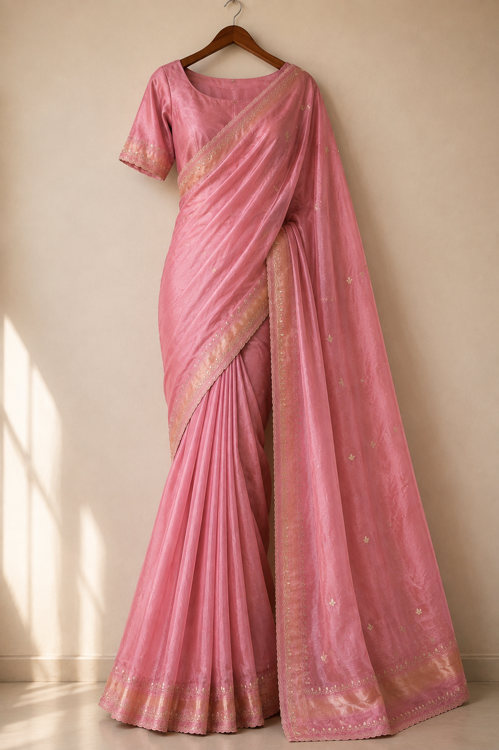 Blush Pink Scalloped Border Saree