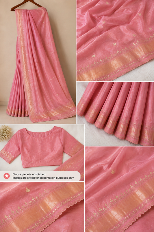 Blush Pink Scalloped Border Saree