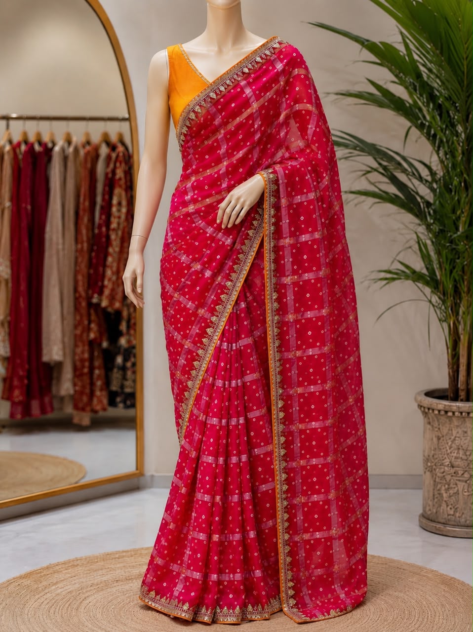 PREMIUM PINK BHANDHANI DESIGNER SAREE