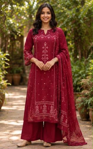 Ruby Red Bandhani Print Kurta Set with Dupatta