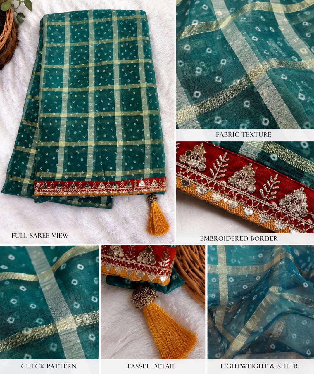 PREMIUM  TEAL GREEN BHANDHANI DESIGNER SAREE