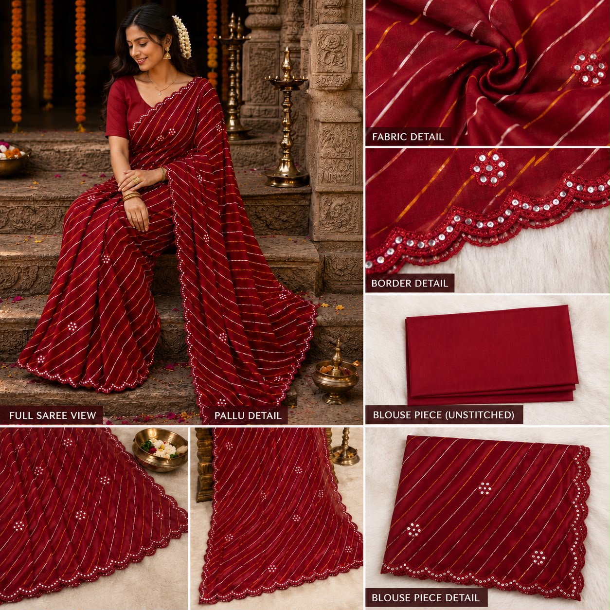LEHERIYA SAREE WITH SCALLOPED LACE BORDER