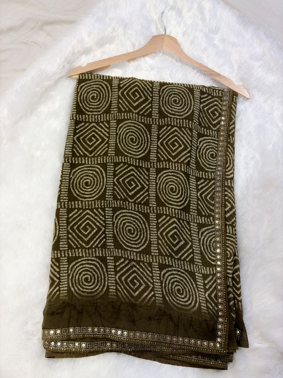 PRINTED COTTON BLEND SAREE WITH MIRROR BORDER