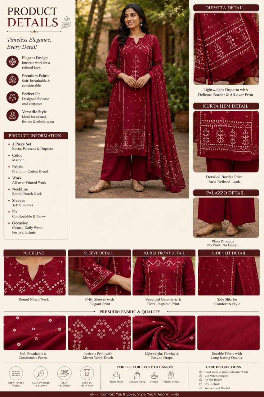 Ruby Red Bandhani Print Kurta Set with Dupatta