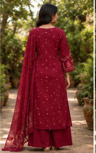 Ruby Red Bandhani Print Kurta Set with Dupatta