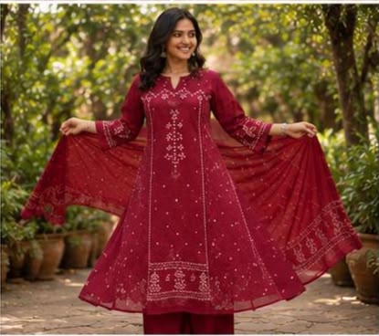 Ruby Red Bandhani Print Kurta Set with Dupatta