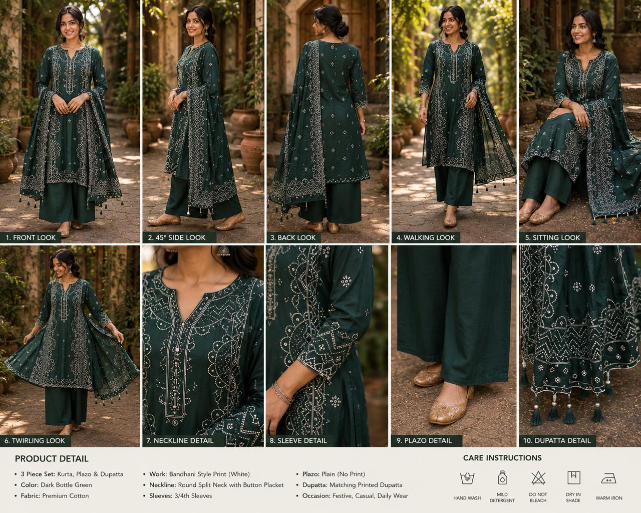Emerald Green Handblock Printed Kurta Set with Dupatta