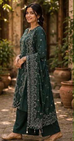 Emerald Green Handblock Printed Kurta Set with Dupatta