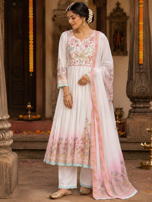 Ivory Blossom Cotton Anarkali Suit Set