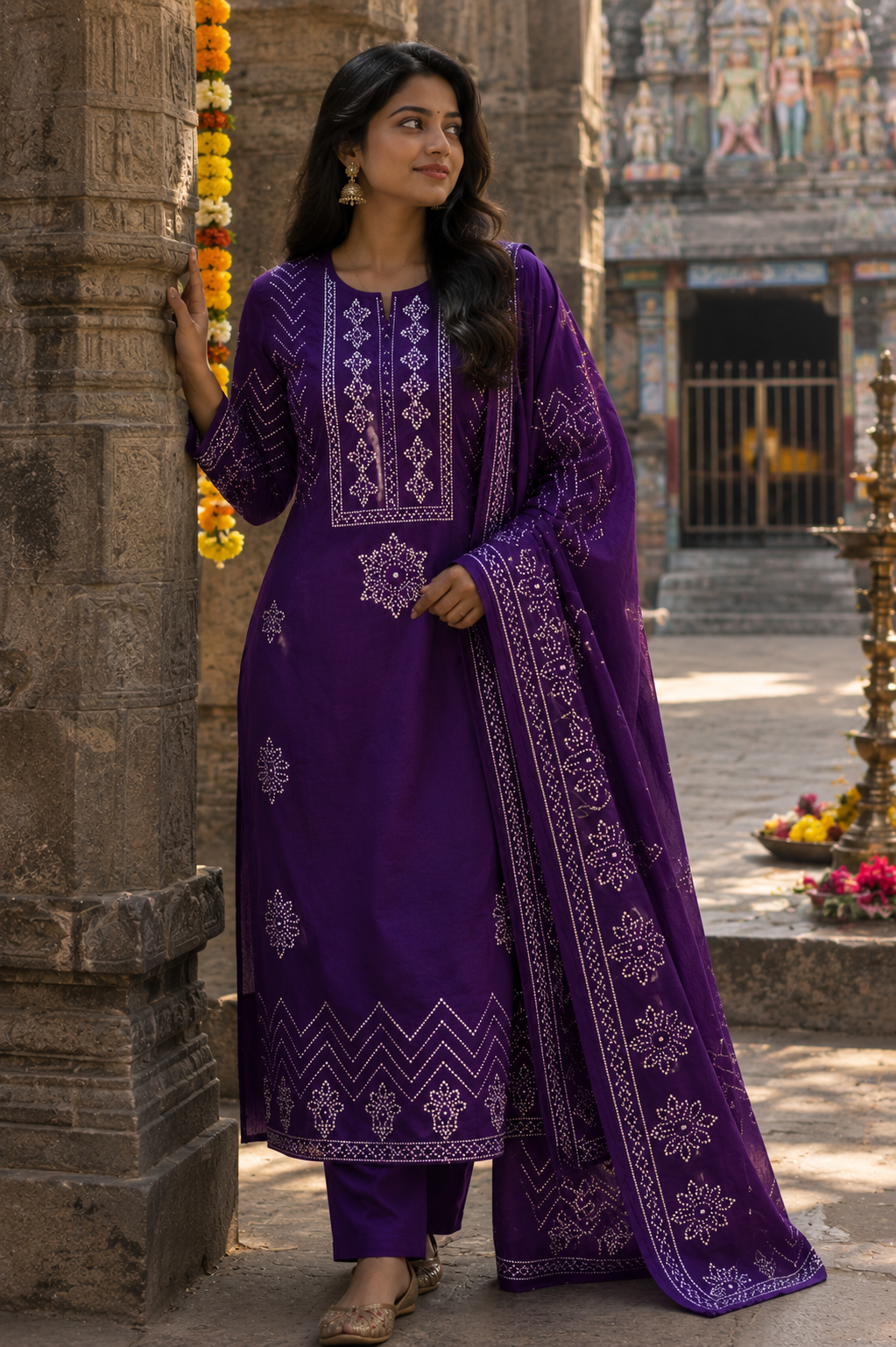 Royal purple embroidered kurta set
