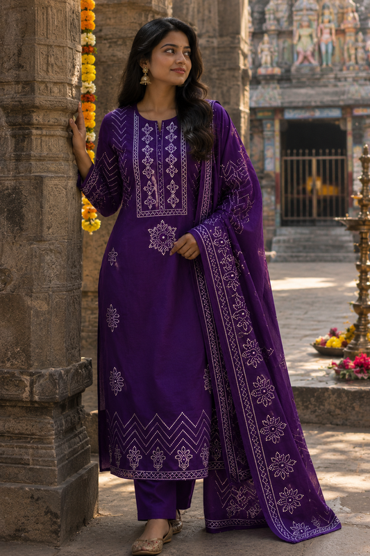 Royal purple embroidered kurta set