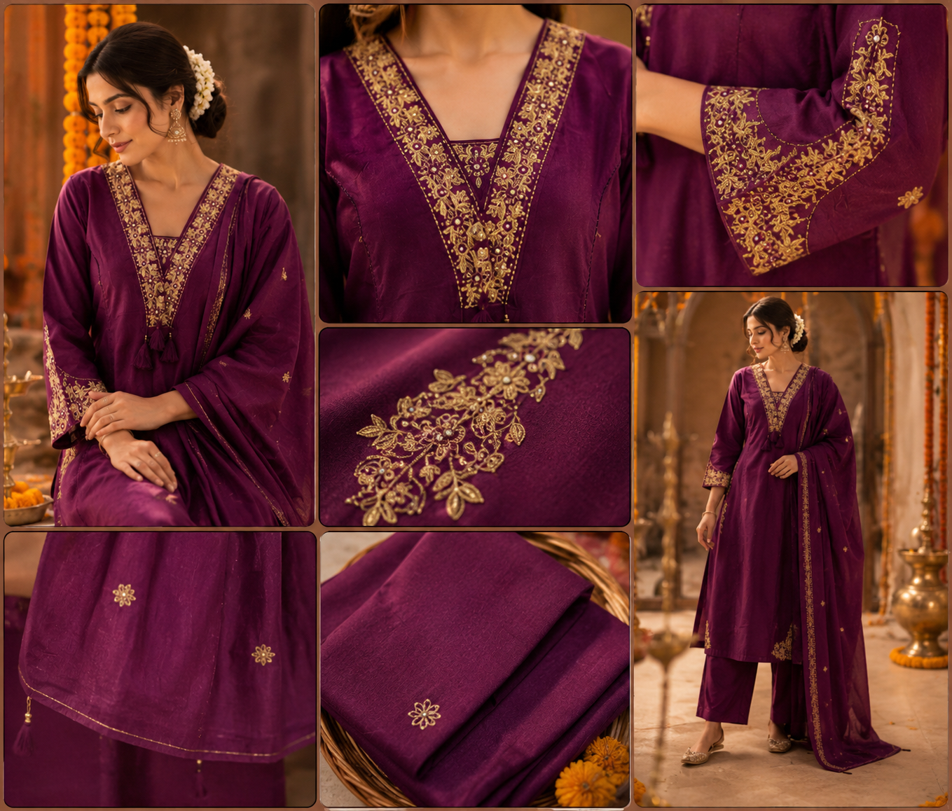 Noor Wine Embroidered Kurta Set ✨