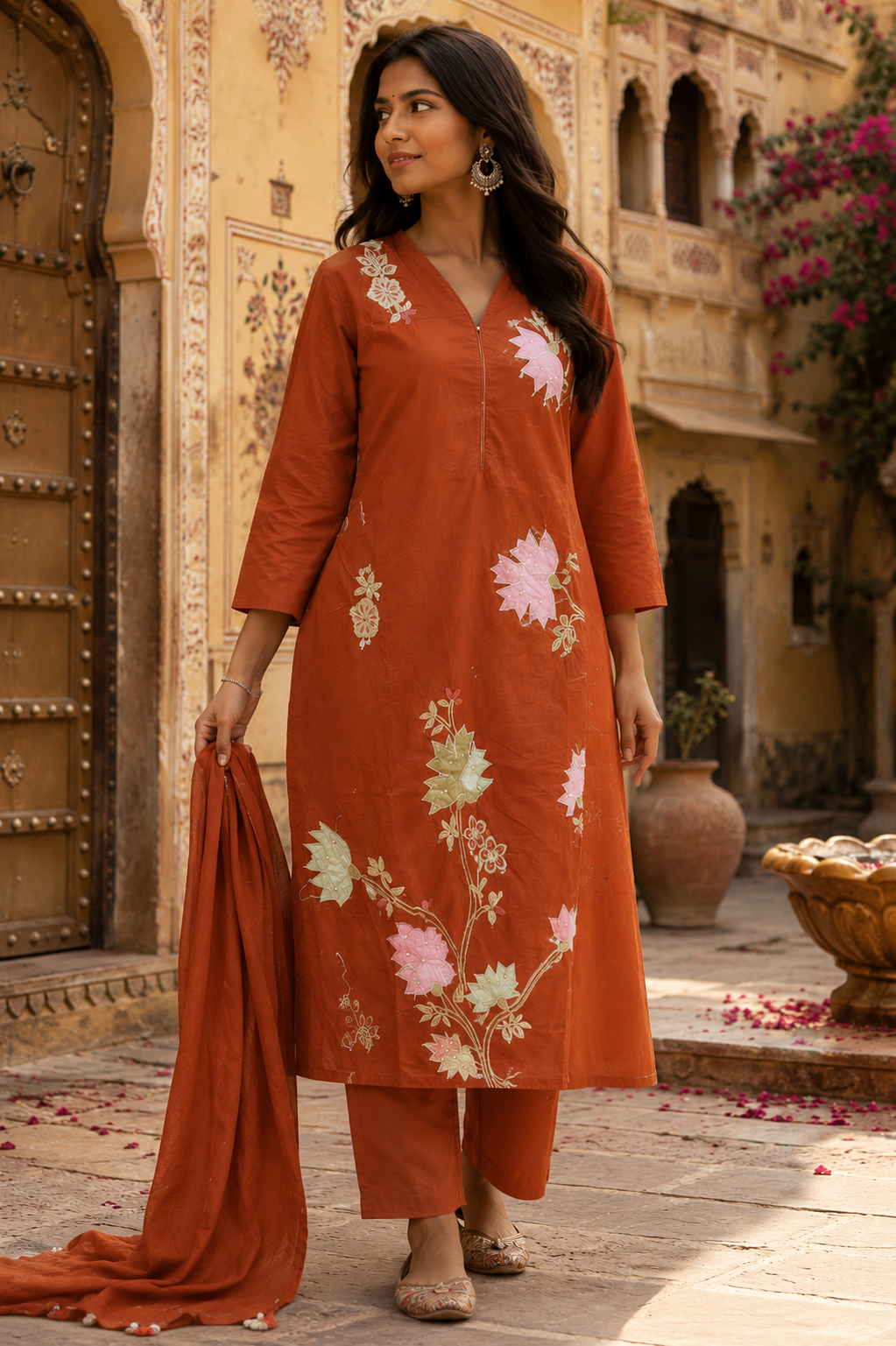 Rust Bloom Embroidered Kurta Set